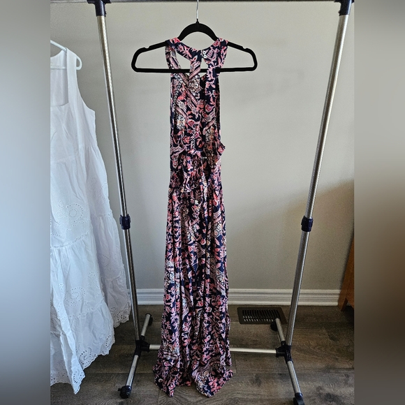 Abel the Label Charlotte Maxi Dress Navy/Red Floral Tie-Back Size M - Picture 2 of 6